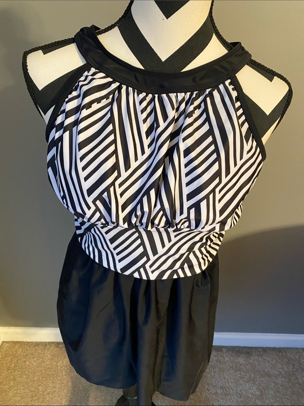 Black & White Geometric swim top